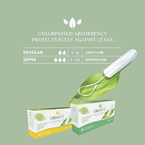 Organyc 100% Bio-Baumwoll-Tampons ohne Applikator – Normal, Regular, 16 Stück – Chlorfrei, ohne Duftstoffe, Rayon oder Chemikalien