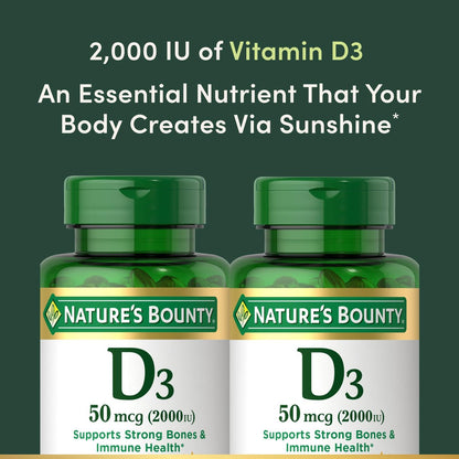 Nature's Bounty Vitamin D3 50mcg – 2er-Pack mit 150 Softgels für Immunsystem und Knochengesundheit