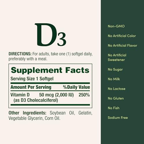 Nature's Bounty Vitamin D3 50mcg – 2er-Pack mit 150 Softgels für Immunsystem und Knochengesundheit