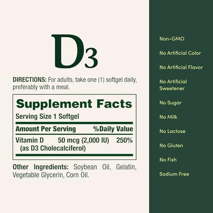 Nature's Bounty Vitamin D3 50mcg – 2er-Pack mit 150 Softgels für Immunsystem und Knochengesundheit