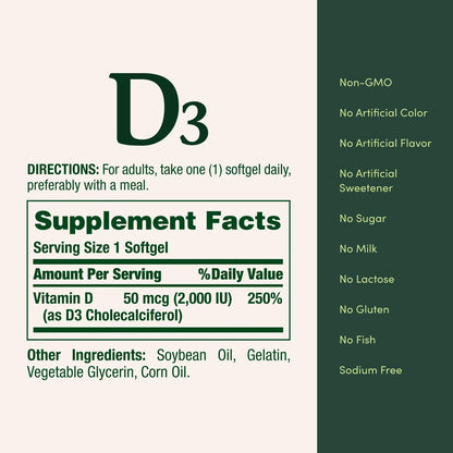 Nature's Bounty Vitamin D3 50mcg – 2er-Pack mit 150 Softgels für Immunsystem und Knochengesundheit