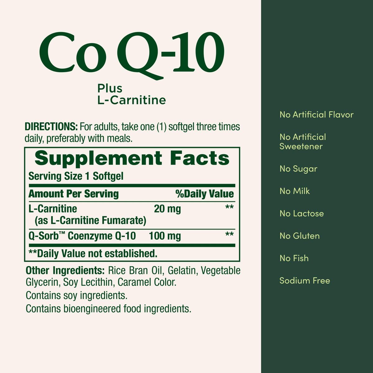 Nature's Bounty CoQ10 100 mg plus L-Carnitin – 60 Weichkapseln für die Herzgesundheit