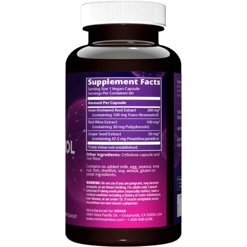 MRM Resveratrol 100 mg – Natürliches Trans-Resveratrol Antioxidans für Männer und Frauen, zelluläre Gesundheit und Anti-Aging, vegan & glutenfrei, 60 Kapseln