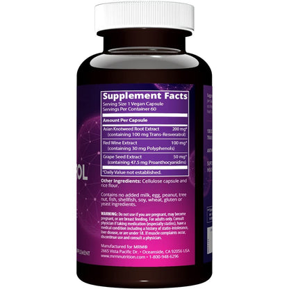 MRM Resveratrol 100 mg – Natürliches Trans-Resveratrol Antioxidans für Männer und Frauen, zelluläre Gesundheit und Anti-Aging, vegan & glutenfrei, 60 Kapseln
