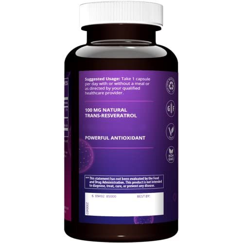 MRM Resveratrol 100 mg – Natürliches Trans-Resveratrol Antioxidans für Männer und Frauen, zelluläre Gesundheit und Anti-Aging, vegan & glutenfrei, 60 Kapseln