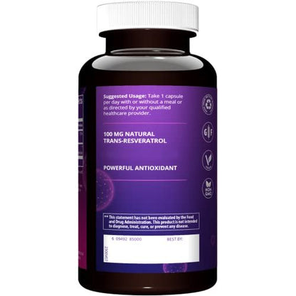 MRM Resveratrol 100 mg – Natürliches Trans-Resveratrol Antioxidans für Männer und Frauen, zelluläre Gesundheit und Anti-Aging, vegan & glutenfrei, 60 Kapseln