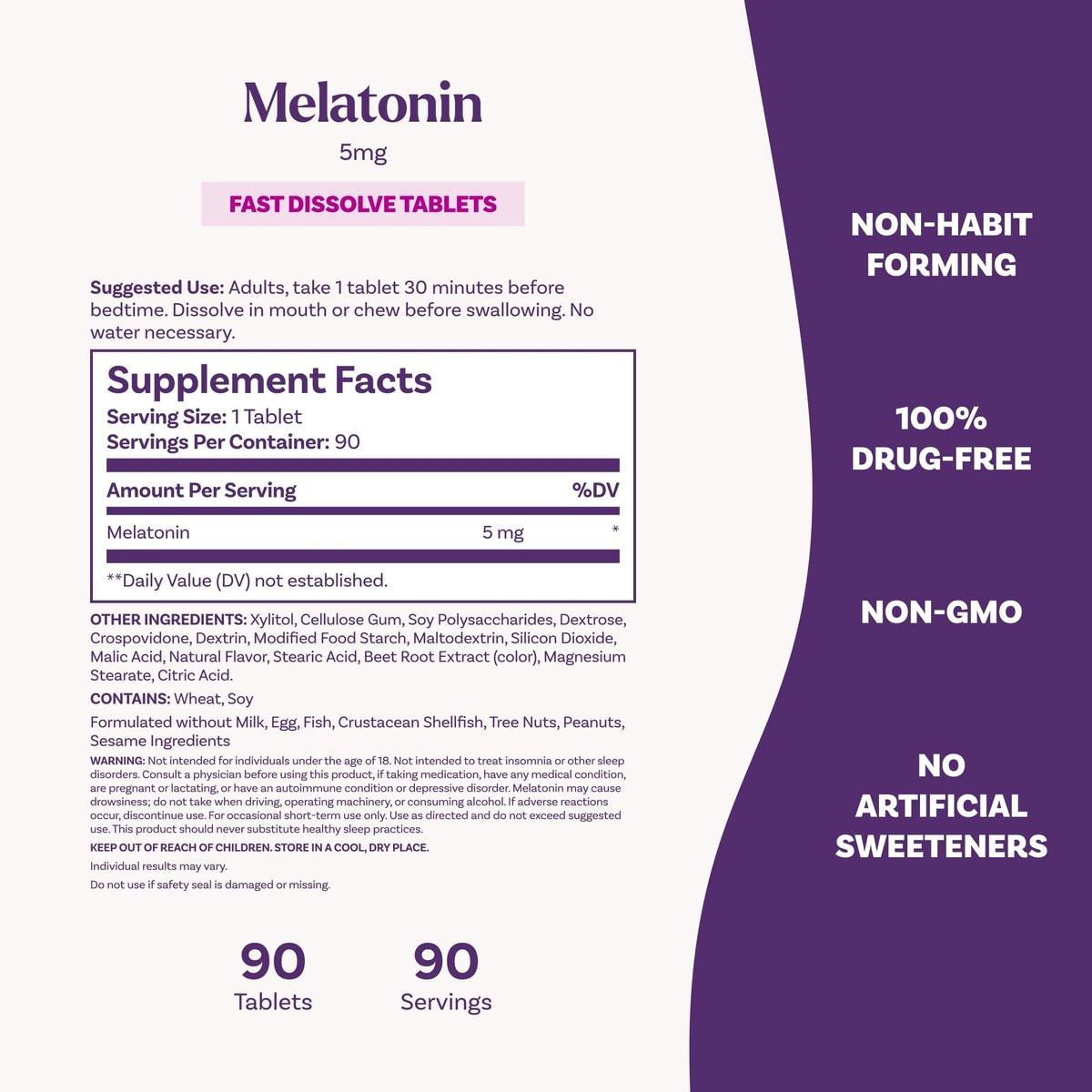 Natrol Melatonin 5 mg Lutschtabletten Erdbeergeschmack – 90 Stück, schnell lösend, für erholsamen Schlaf