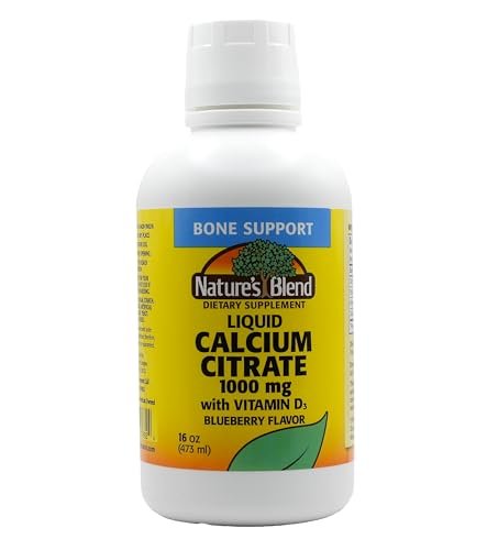 Flüssiges Calciumcitrat 1000 mg mit Vitamin D3 – 16 fl oz Blaubeergeschmack – Nahrungsergänzungsmittel von Nature's Blend