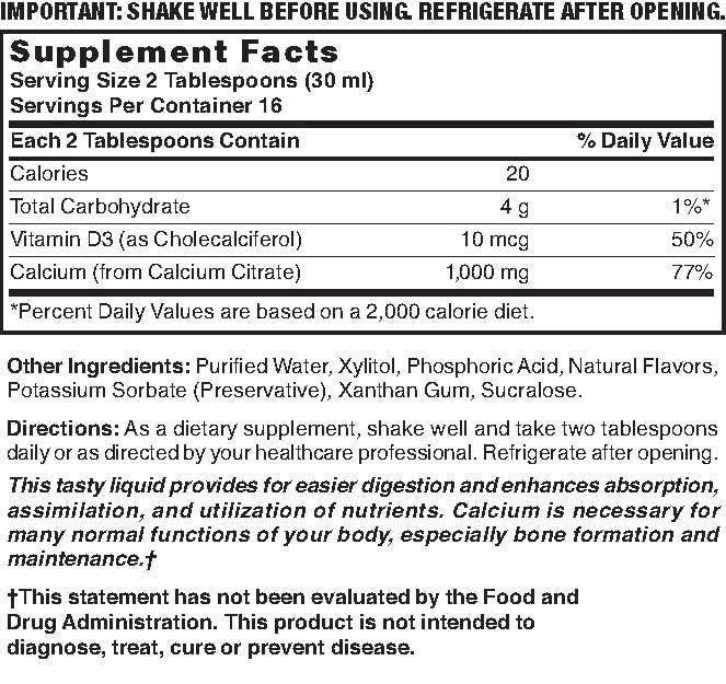 Flüssiges Calciumcitrat 1000 mg mit Vitamin D3 – 16 fl oz Blaubeergeschmack – Nahrungsergänzungsmittel von Nature's Blend