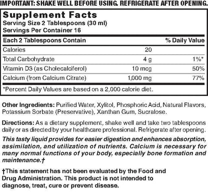 Flüssiges Calciumcitrat 1000 mg mit Vitamin D3 – 16 fl oz Blaubeergeschmack – Nahrungsergänzungsmittel von Nature's Blend