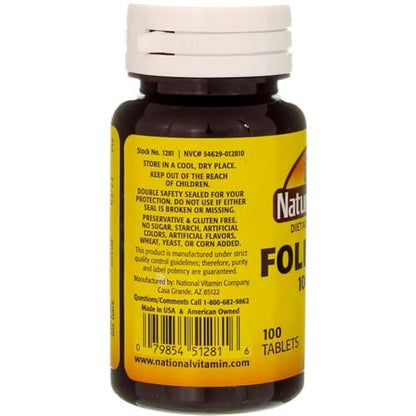 Swanson Folsäure 1000 mcg, 100 Tabletten – Hochdosiertes Vitamin B9 zur Unterstützung der Zellteilung und Schwangerschaft