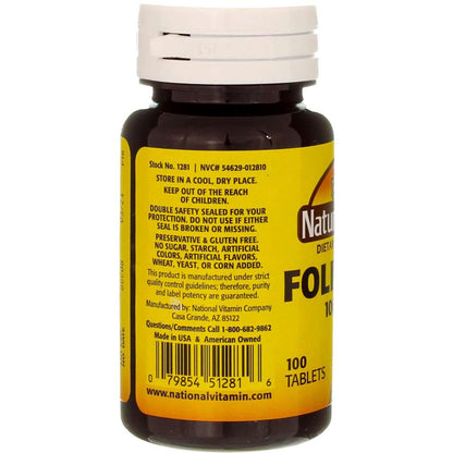 Swanson Folsäure 1000 mcg, 100 Tabletten – Hochdosiertes Vitamin B9 zur Unterstützung der Zellteilung und Schwangerschaft