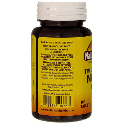 Nature's Blend Niacin Timed Release 250 mg – 100 Tabletten – Vitamin B3 zur Unterstützung des Energiestoffwechsels