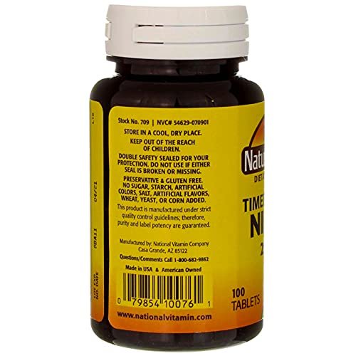 Nature's Blend Niacin Timed Release 250 mg – 100 Tabletten – Vitamin B3 zur Unterstützung des Energiestoffwechsels