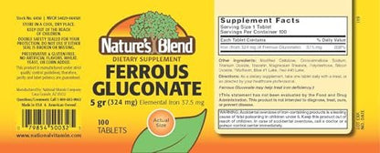 Nature's Blend Ferrous Gluconat-Tabletten, 100 Stück – Hochwertiges Eisenpräparat zur Unterstützung der Blutbildung