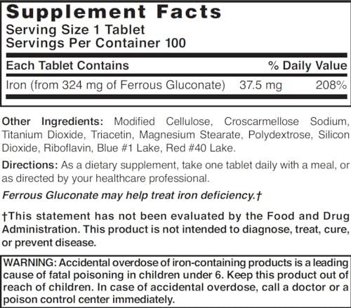 Nature's Blend Ferrous Gluconat-Tabletten, 100 Stück – Hochwertiges Eisenpräparat zur Unterstützung der Blutbildung