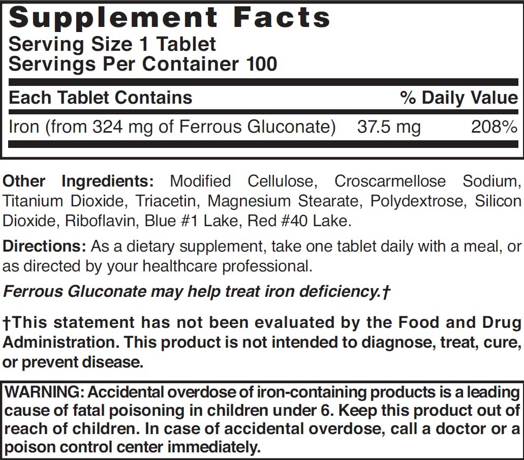 Nature's Blend Ferrous Gluconat-Tabletten, 100 Stück – Hochwertiges Eisenpräparat zur Unterstützung der Blutbildung
