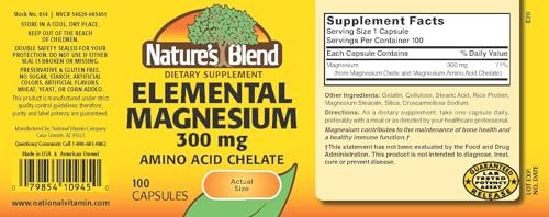 Nature's Blend Elementares Magnesium Aminosäurechelat 300 mg, 100 Kapseln