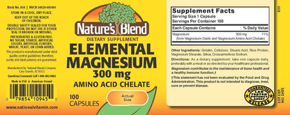 Nature's Blend Elementares Magnesium Aminosäurechelat 300 mg, 100 Kapseln