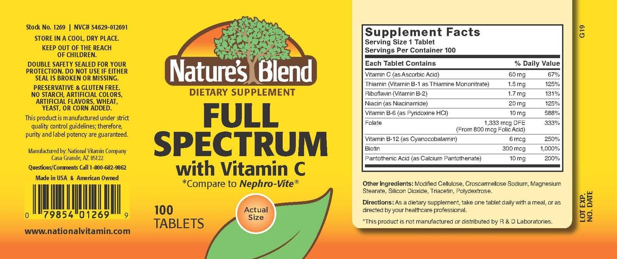 Nature's Blend Vollspektrum B mit Vitamin C Pulver, 100 Kapseln (1269)