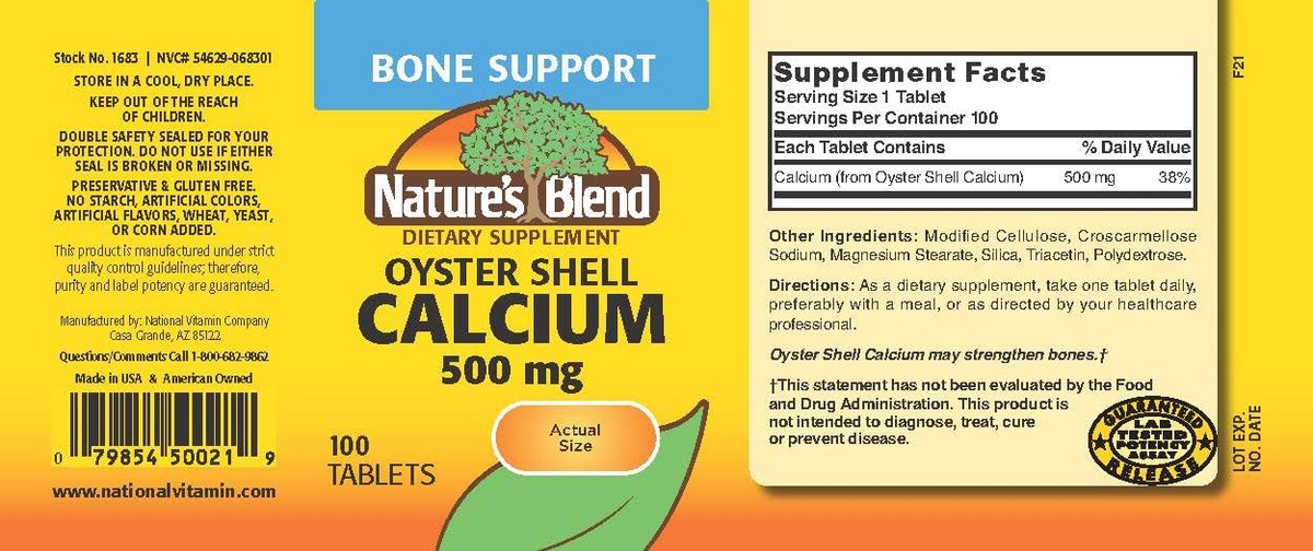 Nature's Blend Austernschalen Kalzium 500 mg – 100 Tabletten (1683)