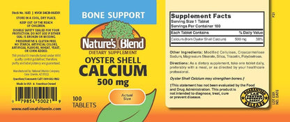 Nature's Blend Austernschalen Kalzium 500 mg – 100 Tabletten (1683)