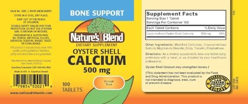 Nature's Blend Austernschalen Kalzium 500 mg – 100 Tabletten (1683)