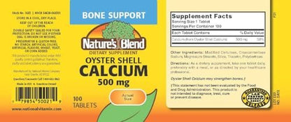 Nature's Blend Austernschalen Kalzium 500 mg – 100 Tabletten (1683)