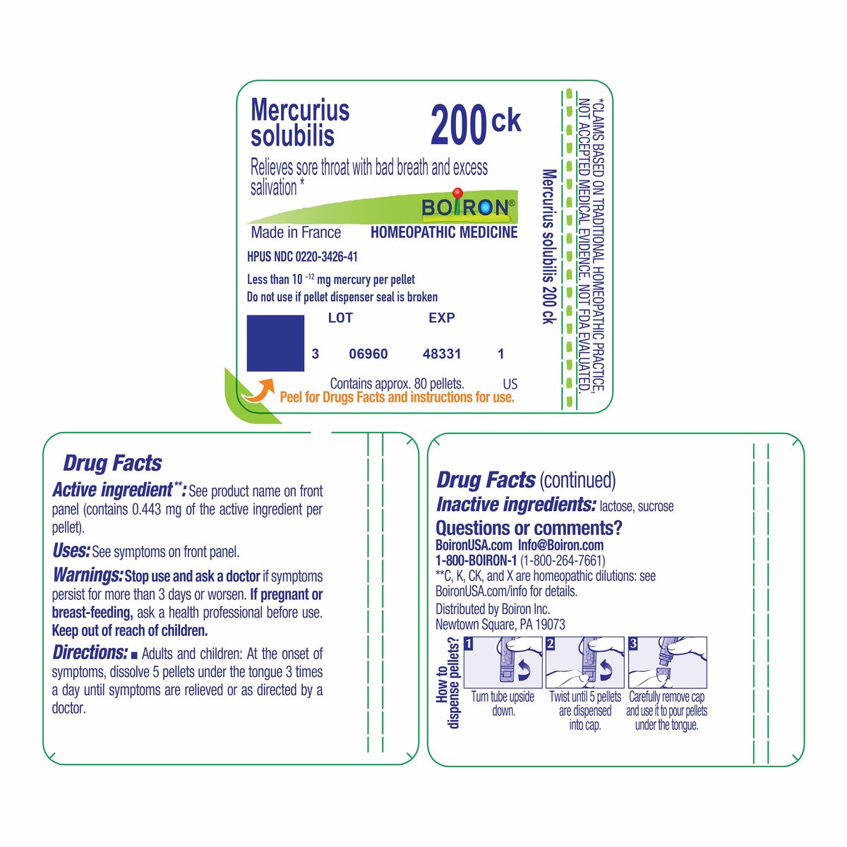 Boiron Mercurius Solubilis 200Ck Homöopathisches Mittel bei Halsschmerzen – 80 Kügelchen