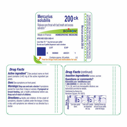 Boiron Mercurius Solubilis 200Ck Homöopathisches Mittel bei Halsschmerzen – 80 Kügelchen
