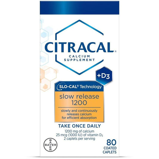 Citracal Slow Release – Calcium 1200 mg mit Vitamin D3, Magnesium, Kalziumpräparat, Unterstützung der Knochengesundheit, einmal täglich einzunehmende Kapsel, 80 Stück