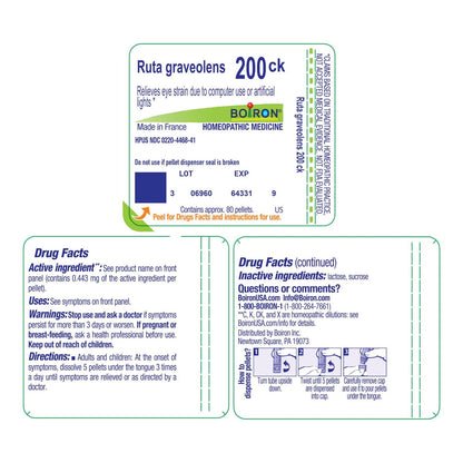 Boiron Ruta Graveolens 200CK – Homöopathisches Mittel bei Augenbelastung durch Bildschirmarbeit und künstliches Licht – 80 Globuli