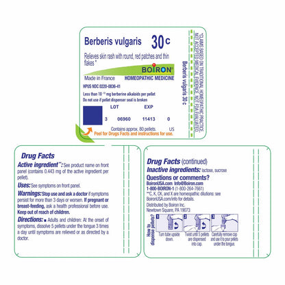Boiron Berberis Vulgaris 30C – Homöopathisches Einzelmittel, 1 Tube (80 Kügelchen)