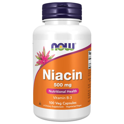 NOW Foods Niacin (Vitamin B-3) 500 mg – 100 Kapseln, essentielles B-Vitamin für Energie & Nervensystem