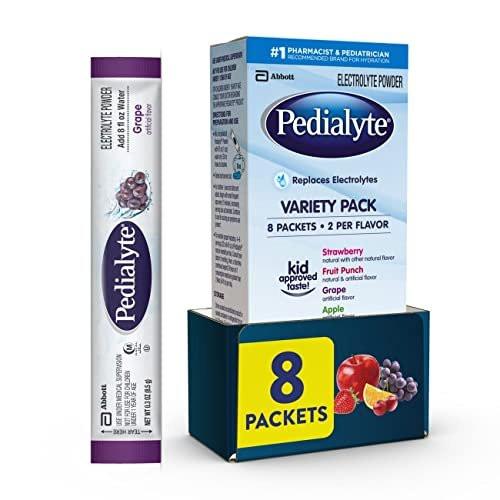 Pedialyte Elektrolyt-Pulver | Hydrationsgetränk für Kinder & Erwachsene | Sortenpaket: Traube, Erdbeer-Fruchtpunsch und Apfel, 8 Pulverbeutel