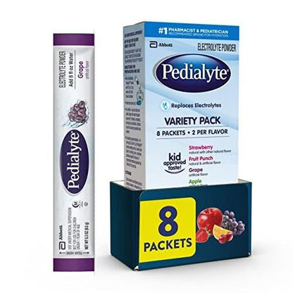 Pedialyte Elektrolyt-Pulver | Hydrationsgetränk für Kinder & Erwachsene | Sortenpaket: Traube, Erdbeer-Fruchtpunsch und Apfel, 8 Pulverbeutel