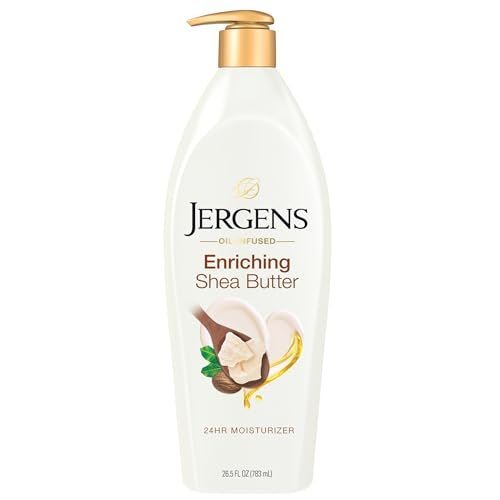 Jergens Shea Butter Hand- und Körperlotion, Tiefenpflege-Feuchtigkeitscreme, 3x strahlendere Haut, mit reiner Sheabutter, dermatologisch getestet, 750 ml