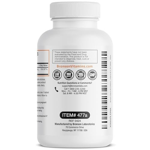 Bronson Vitamin B12 2500 mcg – Schnell lösliche Kautabletten mit Kirschgeschmack, 90 Stück – Unterstützt Nervensystem, Gehirnfunktion und Energieproduktion
