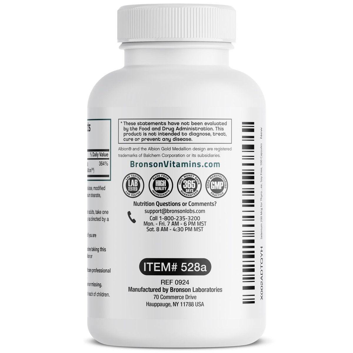 Bronson Selen 200 mcg – Hefefreier Chelat-Aminosäure-Komplex – Essentielles Spurenelement mit hervorragender Absorption, 100 vegetarische Kapseln