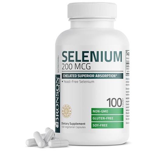 Bronson Selen 200 mcg – Hefefreier Chelat-Aminosäure-Komplex – Essentielles Spurenelement mit hervorragender Absorption, 100 vegetarische Kapseln