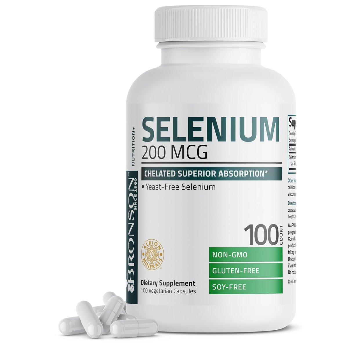 Bronson Selen 200 mcg – Hefefreier Chelat-Aminosäure-Komplex – Essentielles Spurenelement mit hervorragender Absorption, 100 vegetarische Kapseln