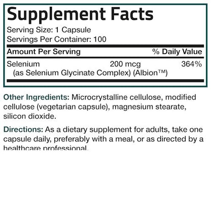 Bronson Selen 200 mcg – Hefefreier chelatierter Aminosäurekomplex - Essentielles Spurenelement mit hervorragender Absorption, 360 Kapseln