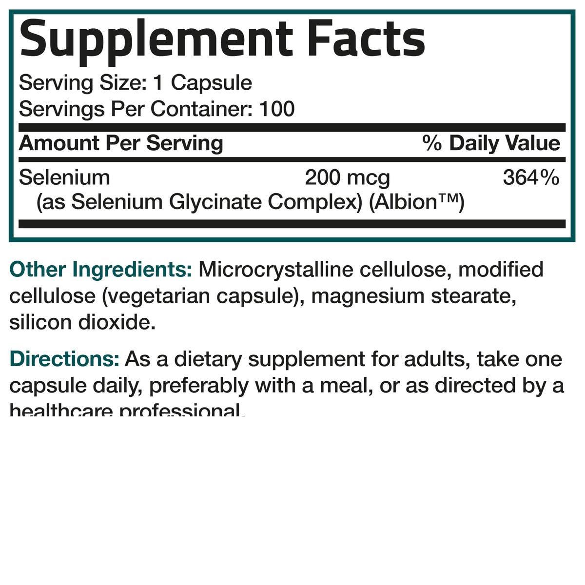 Bronson Selen 200 mcg – Hefefreier Chelat-Aminosäure-Komplex – Essentielles Spurenelement mit hervorragender Absorption, 100 vegetarische Kapseln