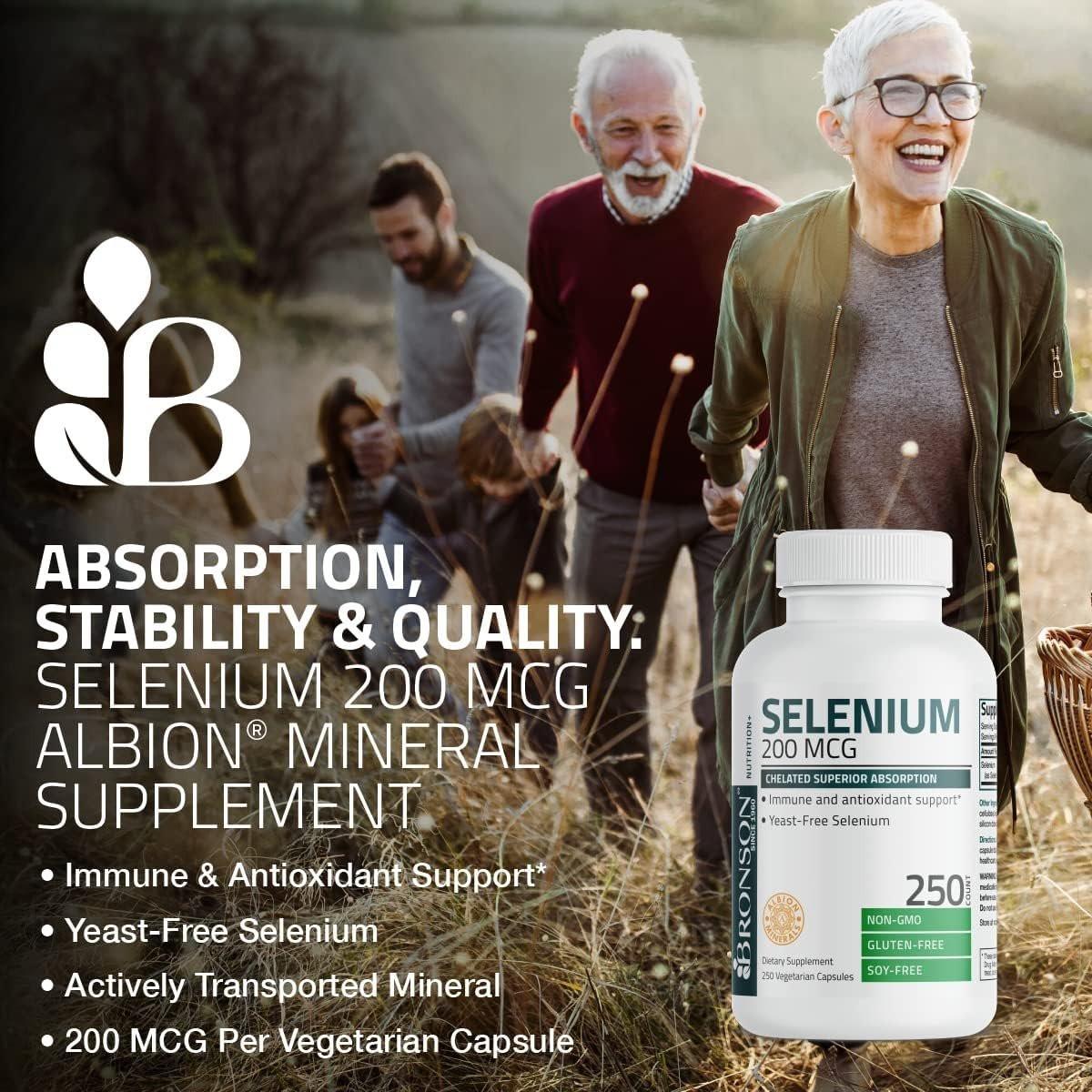 Bronson Selen 200 mcg – Hefefreier Chelat-Aminosäure-Komplex – Essentielles Spurenelement mit hervorragender Absorption, 100 vegetarische Kapseln