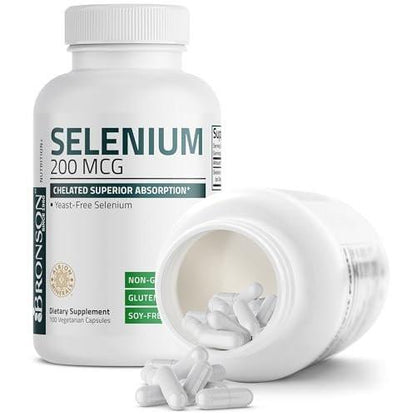 Bronson Selen 200 mcg – Hefefreier Chelat-Aminosäure-Komplex – Essentielles Spurenelement mit hervorragender Absorption, 100 vegetarische Kapseln