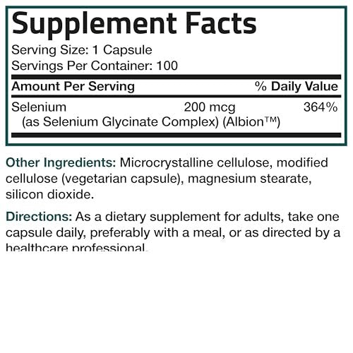 Bronson Selen 200 mcg – Hefefreier chelatierter Aminosäurekomplex - Essentielles Spurenelement mit hervorragender Absorption, 360 Kapseln