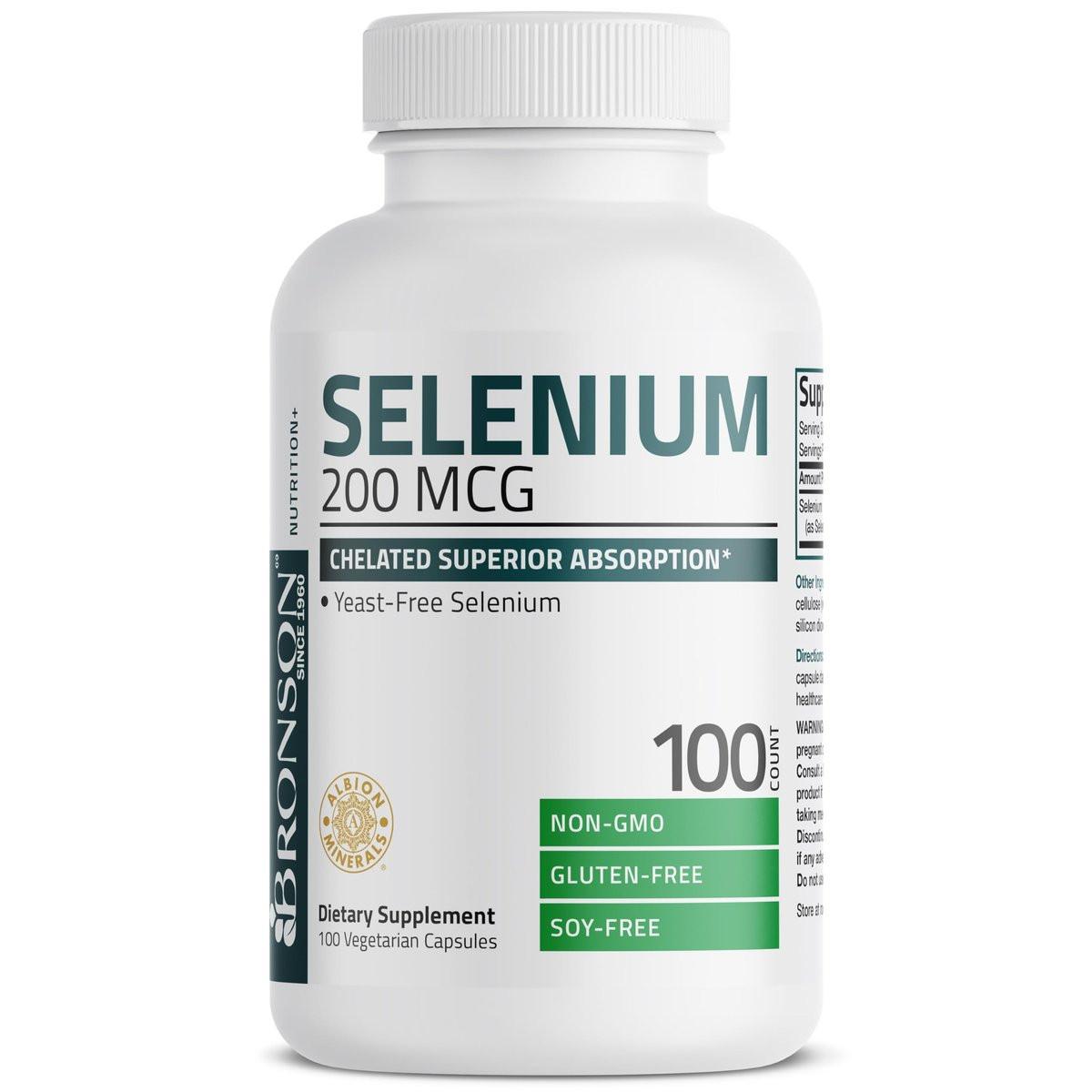 Bronson Selen 200 mcg – Hefefreier Chelat-Aminosäure-Komplex – Essentielles Spurenelement mit hervorragender Absorption, 100 vegetarische Kapseln