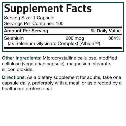 Bronson Selen 200 mcg – Hefefreier Chelat-Aminosäure-Komplex – Essentielles Spurenelement mit hervorragender Absorption, 100 vegetarische Kapseln