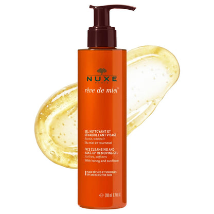 NUXE Rêve de Miel Reinigungsgel & Make-up Entferner für trockene und empfindliche Haut mit Honig und Sonnenblume, 200 ml