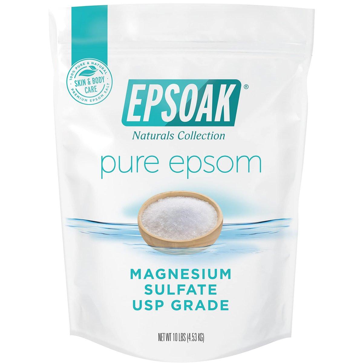 Epsoak Epsom Salz 10 lb – Magnesiumsulfat USP – Nachfüllbarer, duftfreier Badesalzbeutel – Hergestellt in den USA, zertifiziert tierversuchsfrei